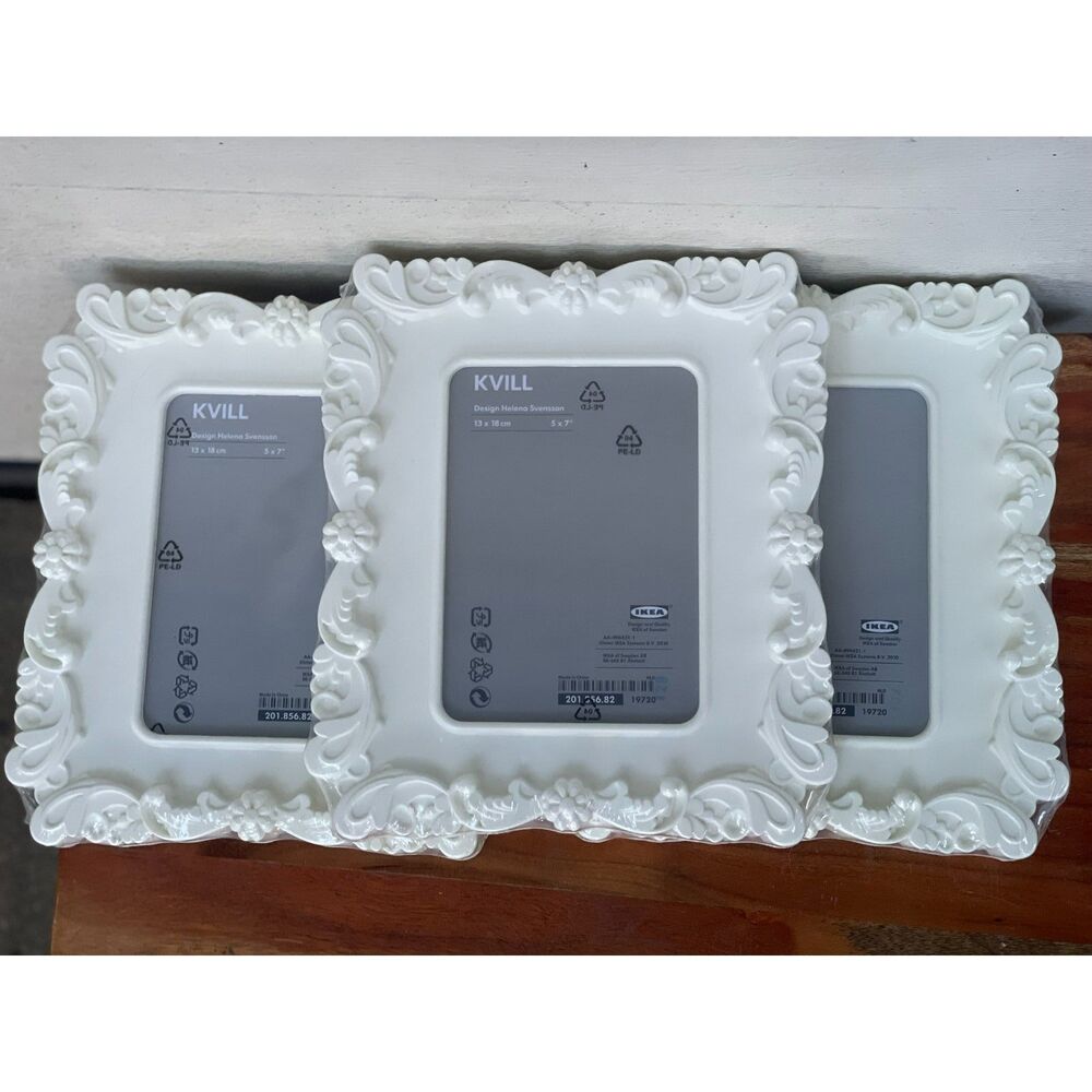 Lot of 3 IKEA Kvill Picture Frames 4x6 White Baroque Rococo New In Plastic